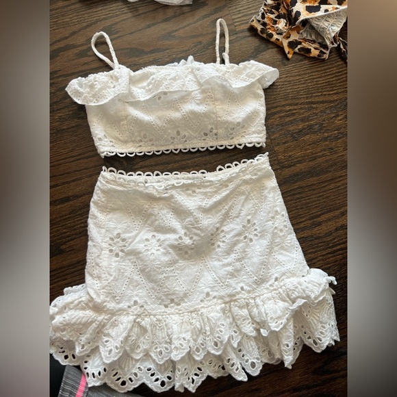 Worn once! Fashion Nova Kids size 6 two-piece white crop and skirt set - Picture 1 of 5